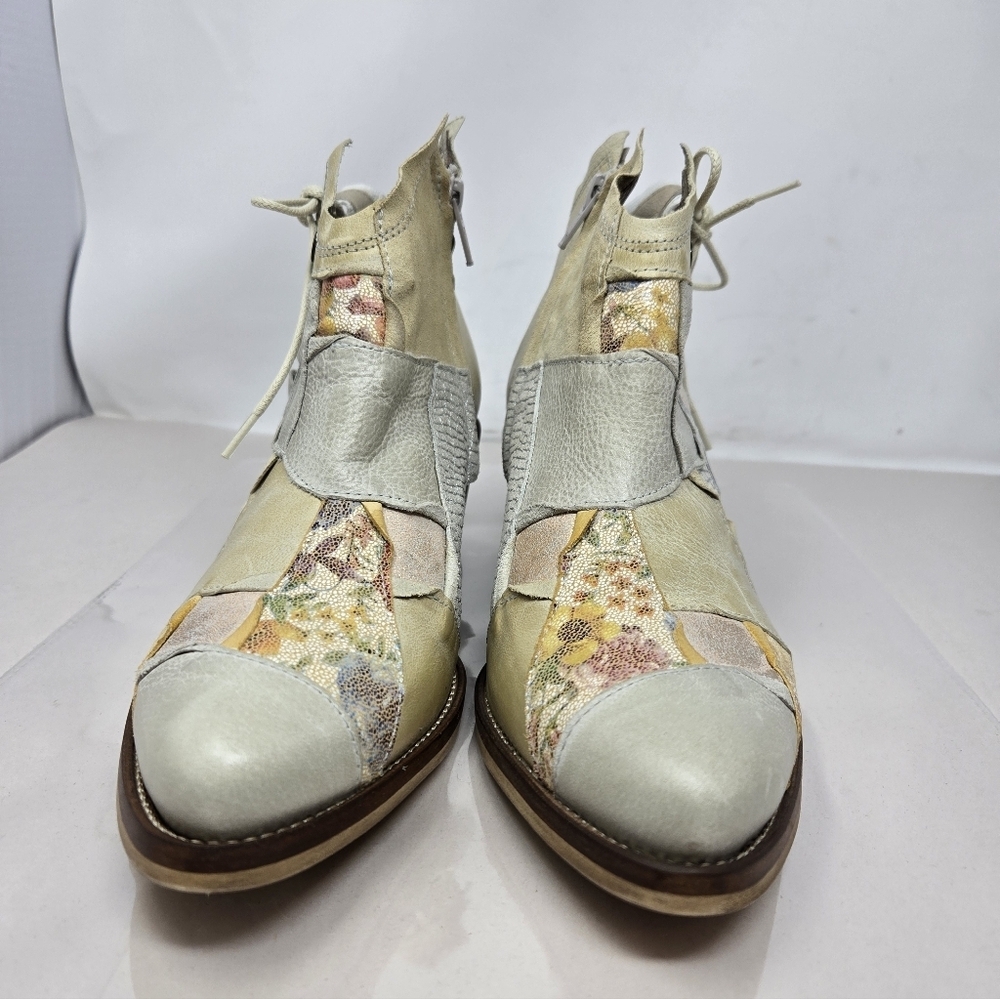 Dkode Bottine Womens Cowgirl Boots Sz 7.5 Distressed Leather Patchwork Side Lace - Picture 2 of 12